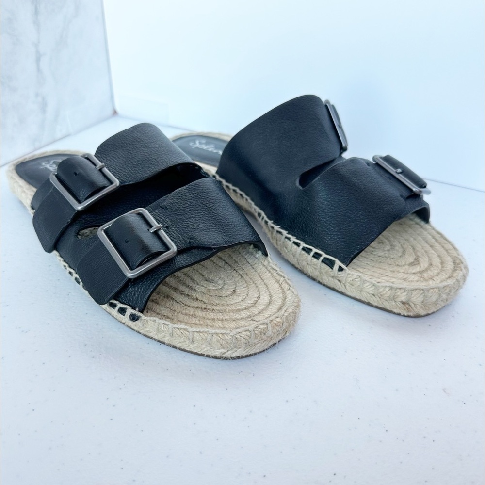 Splendid Black Blake Buckle Strap Leather Espadrille Sandals 8.5